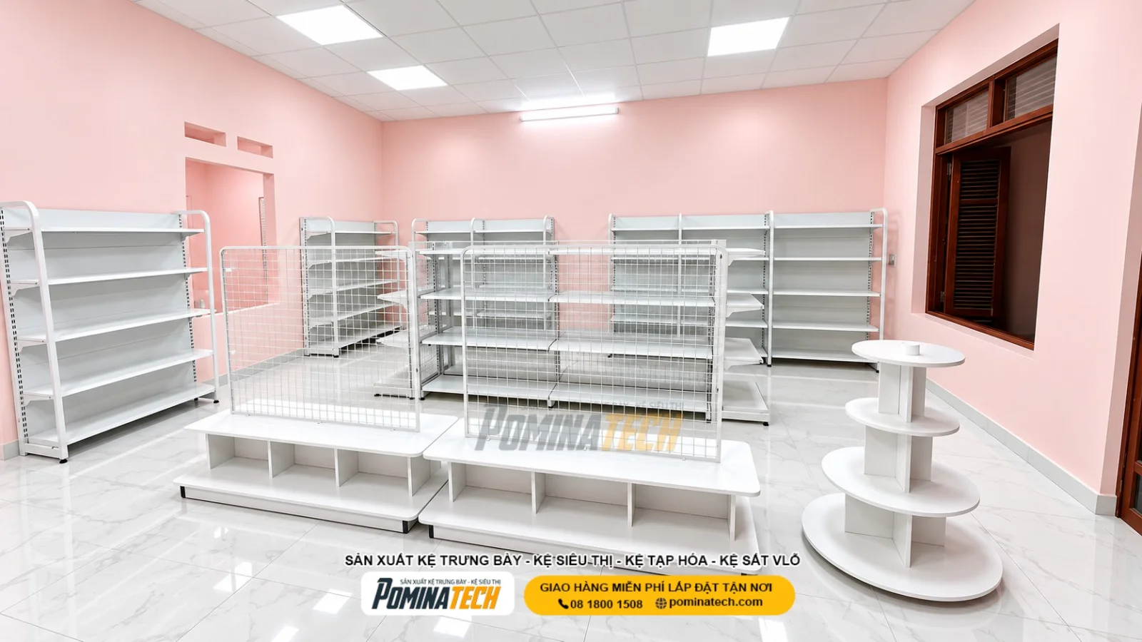 Mẫu kệ siêu thị đôi phù hợp trưng bày hàng tiêu dùng và thực phẩm