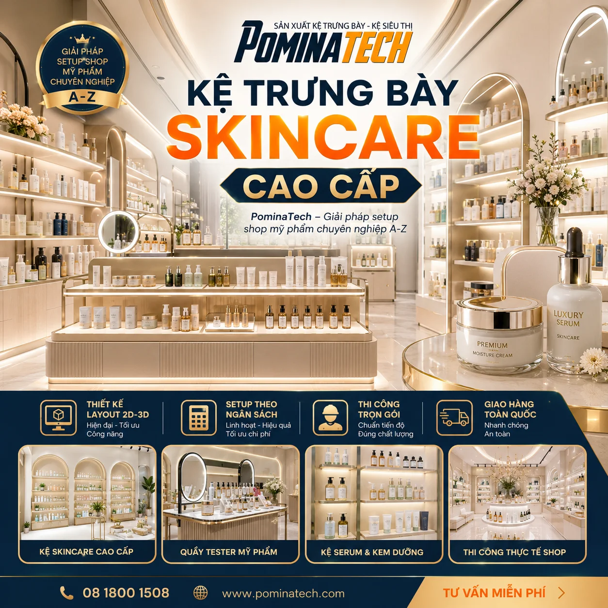 Mẫu Kệ Trưng Bày Kem Dưỡng Da Đẹp Và Hiệu Quả Cho Shop Mỹ Phẩm