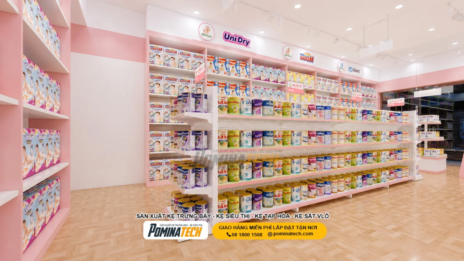 Mẫu Kệ Trưng Bày Sữa Chuyên Nghiệp Cho Shop Mẹ Và Bé Cao Cấp