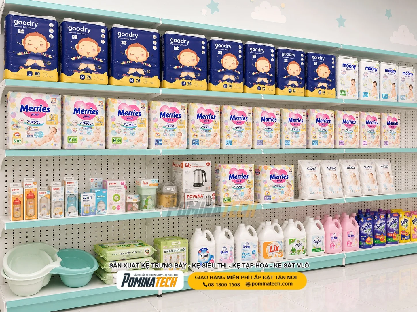 Mẫu Kệ Trưng Bày Tã Bỉm Được Ưa Chuộng Tại Các Chuỗi Cửa Hàng Mẹ Và Bé