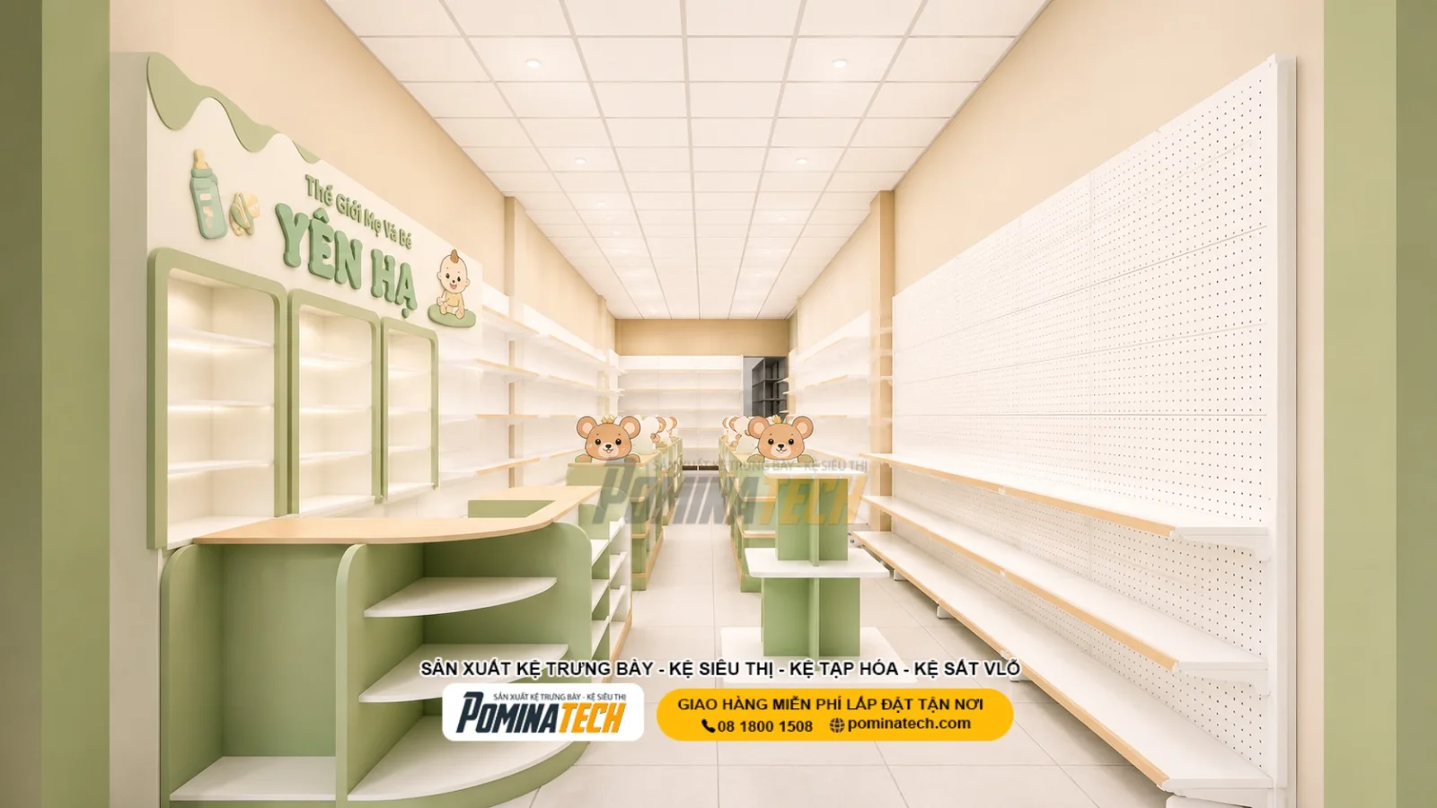 Pominatech Chuyên Thi Công Kệ Siêu Thị Mẹ Và Bé Chuyên Nghiệp TP.HCM