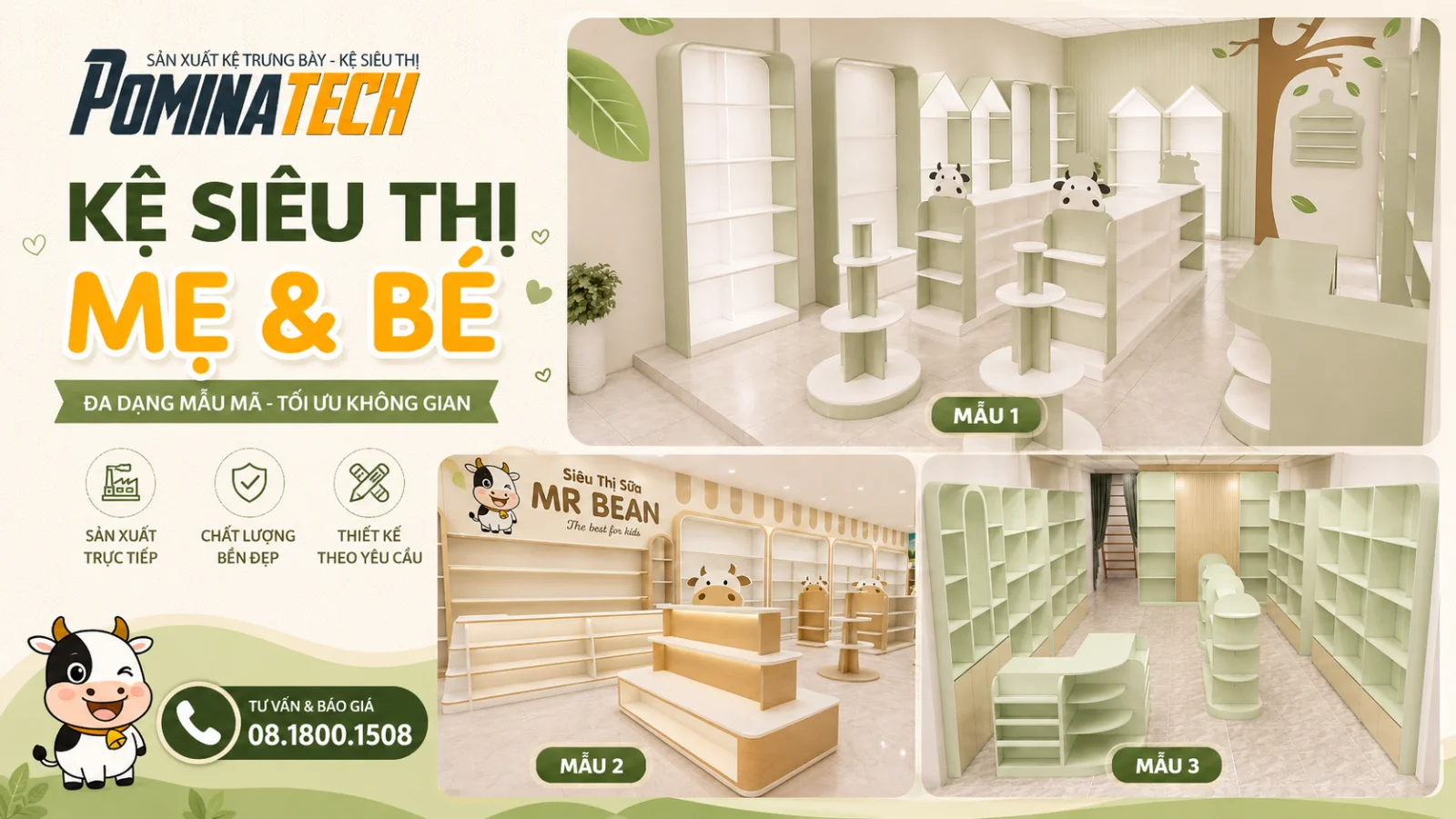 Pominatech – Thi Công Kệ Siêu Thị Mẹ Và Bé Tại TP.HCM