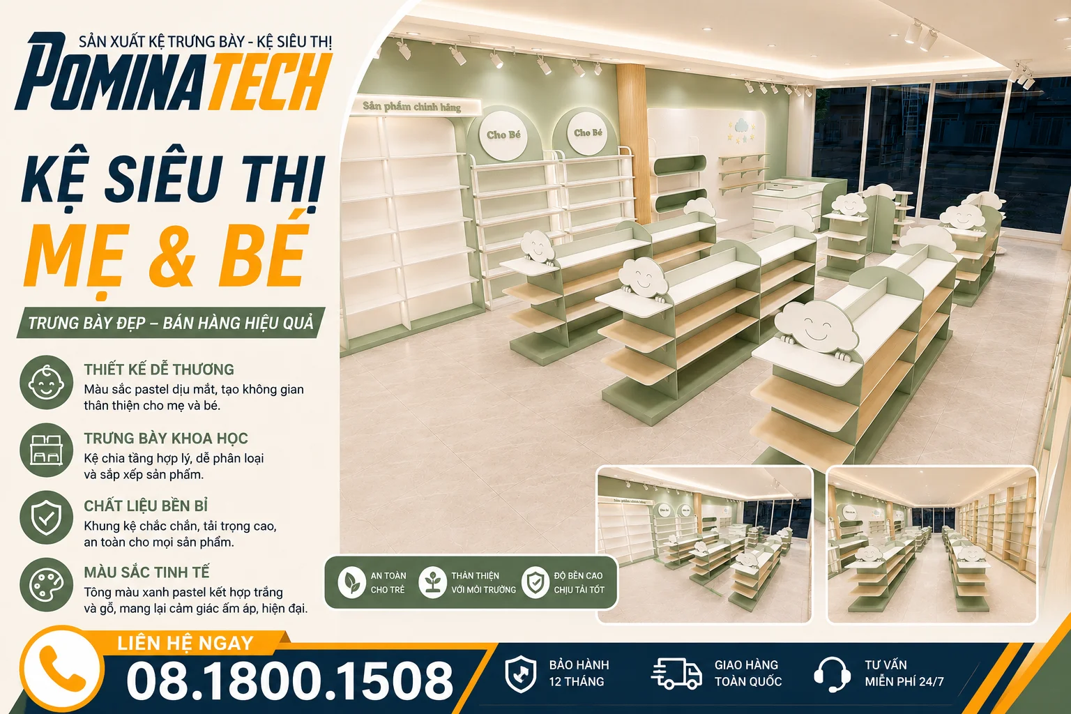 Pominatech – Giải Pháp Kệ Siêu Thị Mẹ Và Bé Đẹp, Hiện Đại Tại TP.HCM