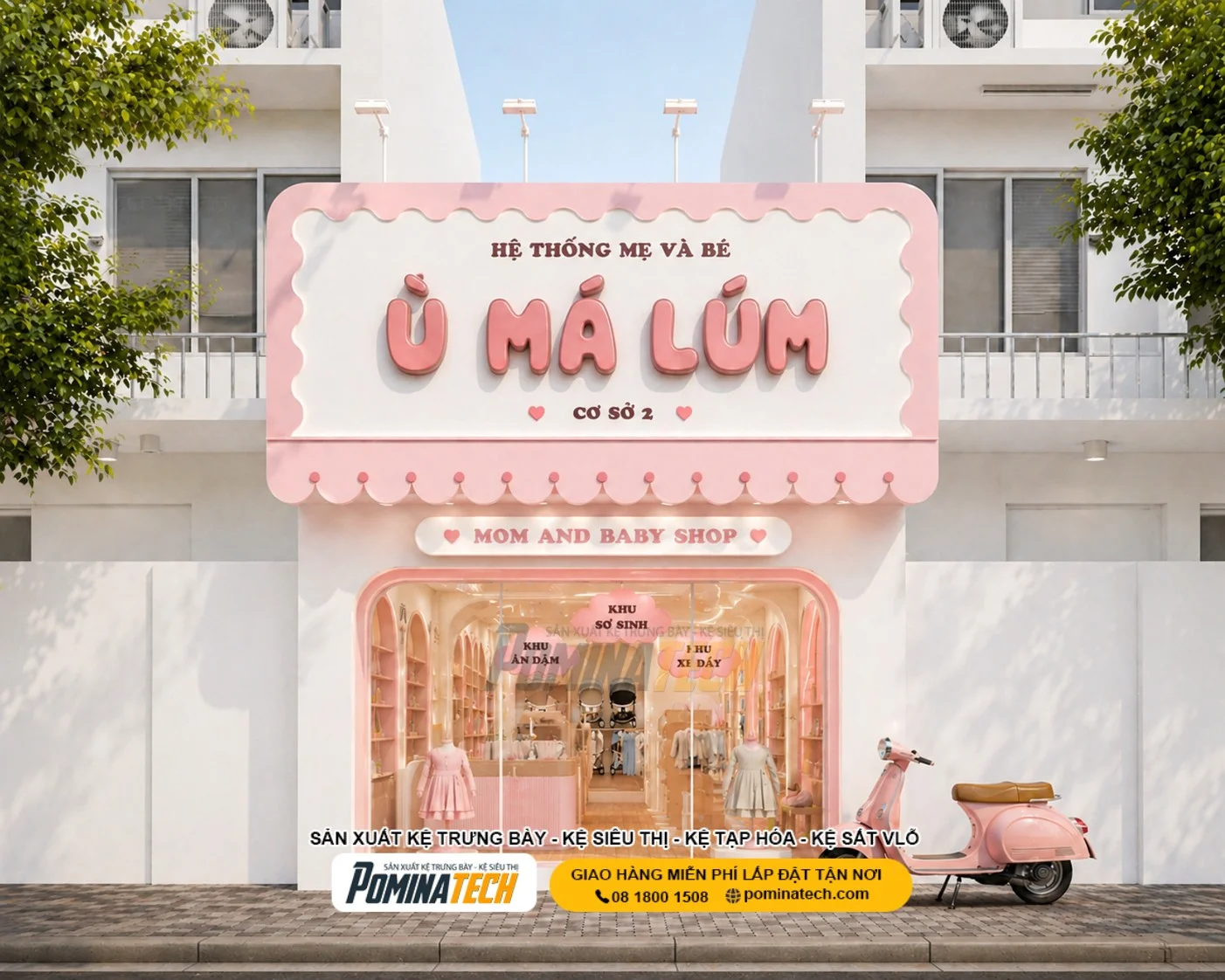 Pominatech – Đơn Vị Sản Xuất Và Thi Công Kệ Mẹ Và Bé Tại TP.HCM