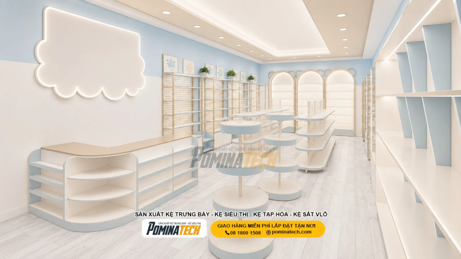 Pominatech – Đơn Vị Thi Công Kệ Siêu Thị Mẹ Và Bé Uy Tín Tại TP.HCM
