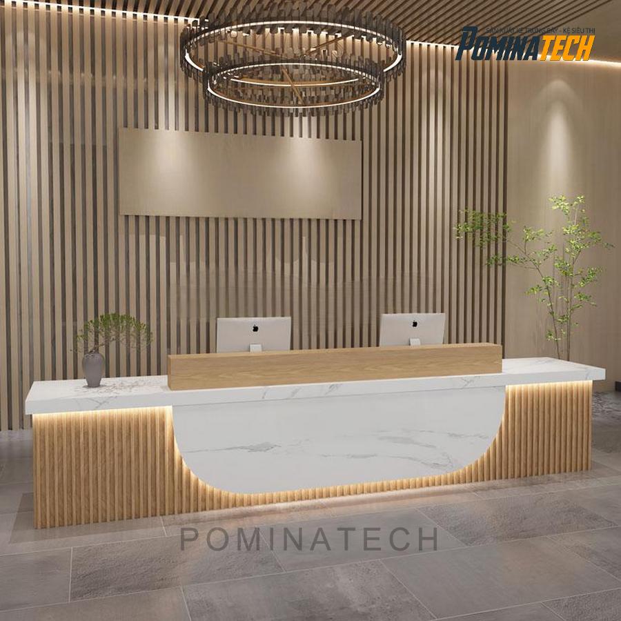 quay le tan cao cap Quầy Lễ Tân Cao Cấp Với Thiết Kế Tối Giản và Đèn LED Sang Trọng