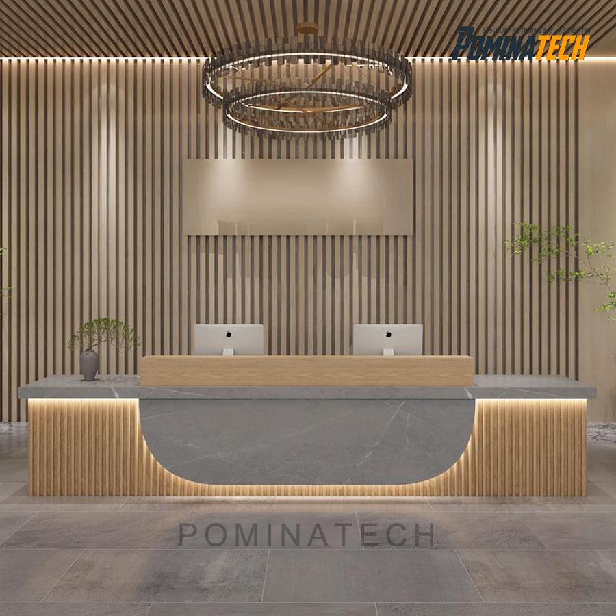 quay le tan cao cap Quầy Lễ Tân Cao Cấp Với Thiết Kế Tối Giản và Đèn LED Sang Trọng