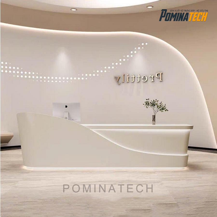 quay le tan go mdf Quầy Lễ Tân Gỗ MDF, Kiểu Dáng Uốn Lượn Tinh Tế cho Văn Phòng Hiện Đại