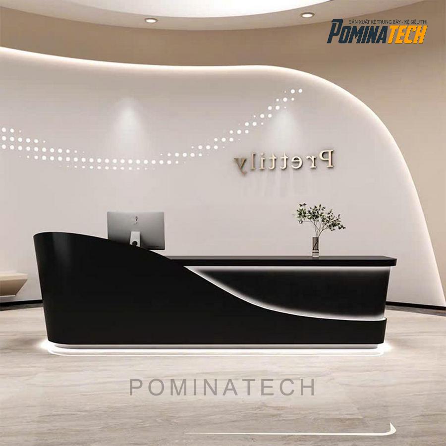 quay le tan go mdf Quầy Lễ Tân Gỗ MDF, Kiểu Dáng Uốn Lượn Tinh Tế cho Văn Phòng Hiện Đại