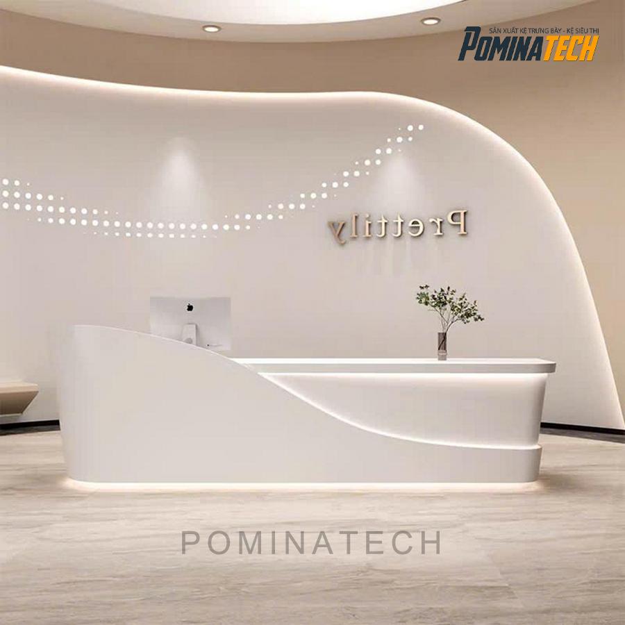 quay le tan go mdf Quầy Lễ Tân Gỗ MDF, Kiểu Dáng Uốn Lượn Tinh Tế cho Văn Phòng Hiện Đại