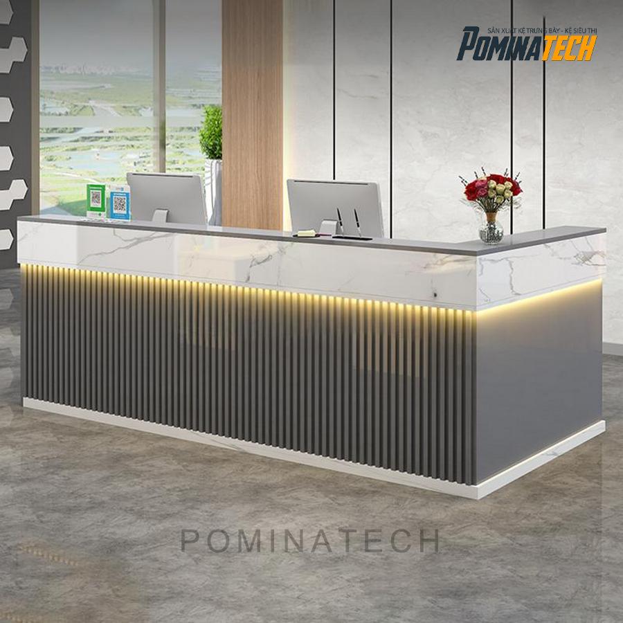 quay le tan go mdf Quầy Lễ Tân Gỗ MDF Với Đèn LED Sang Trọng – Thiết Kế Tinh Tế Cho Không Gian Văn Phòng