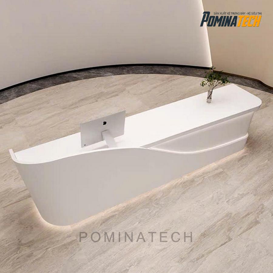 quay le tan go mdf Quầy Lễ Tân Gỗ MDF, Kiểu Dáng Uốn Lượn Tinh Tế cho Văn Phòng Hiện Đại