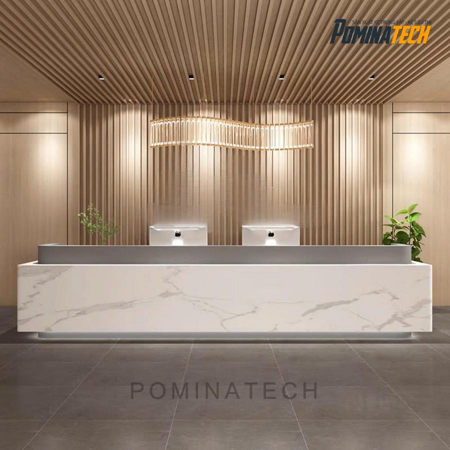 quay le tan go mdf cao cap Quầy lễ tân gỗ MDF cao cấp - Phong cách tối giản, tiện nghi, bền bỉ