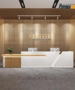 Quầy Lễ Tân Gỗ MDF Cao Cấp – Kiểu Dáng Thẳng Kết Hợp Bo Góc Sang Trọng