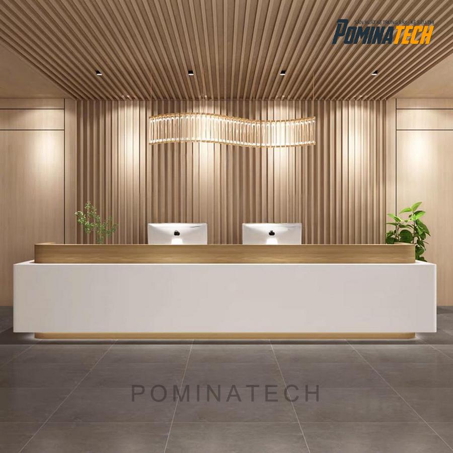 quay le tan go mdf cao cap Quầy lễ tân gỗ MDF cao cấp - Phong cách tối giản, tiện nghi, bền bỉ