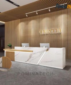 Quầy Lễ Tân Gỗ MDF Cao Cấp – Kiểu Dáng Thẳng Kết Hợp Bo Góc Sang Trọng