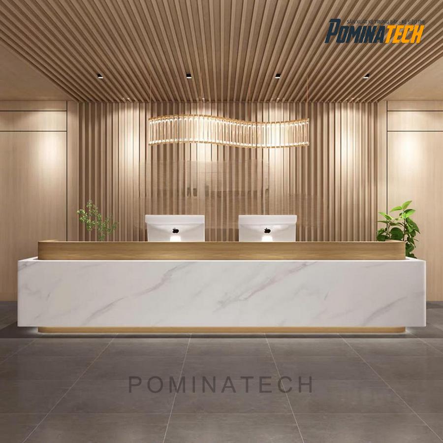 quay le tan go mdf cao cap Quầy lễ tân gỗ MDF cao cấp - Phong cách tối giản, tiện nghi, bền bỉ