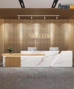 Quầy Lễ Tân Gỗ MDF Cao Cấp – Kiểu Dáng Thẳng Kết Hợp Bo Góc Sang Trọng