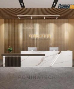 Quầy Lễ Tân Gỗ MDF Cao Cấp – Kiểu Dáng Thẳng Kết Hợp Bo Góc Sang Trọng