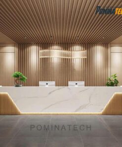 Quầy Lễ Tân Gỗ MDF Hiện Đại - Thiết Kế Đèn LED Tinh Tế, Sang Trọng, Bền Đẹp