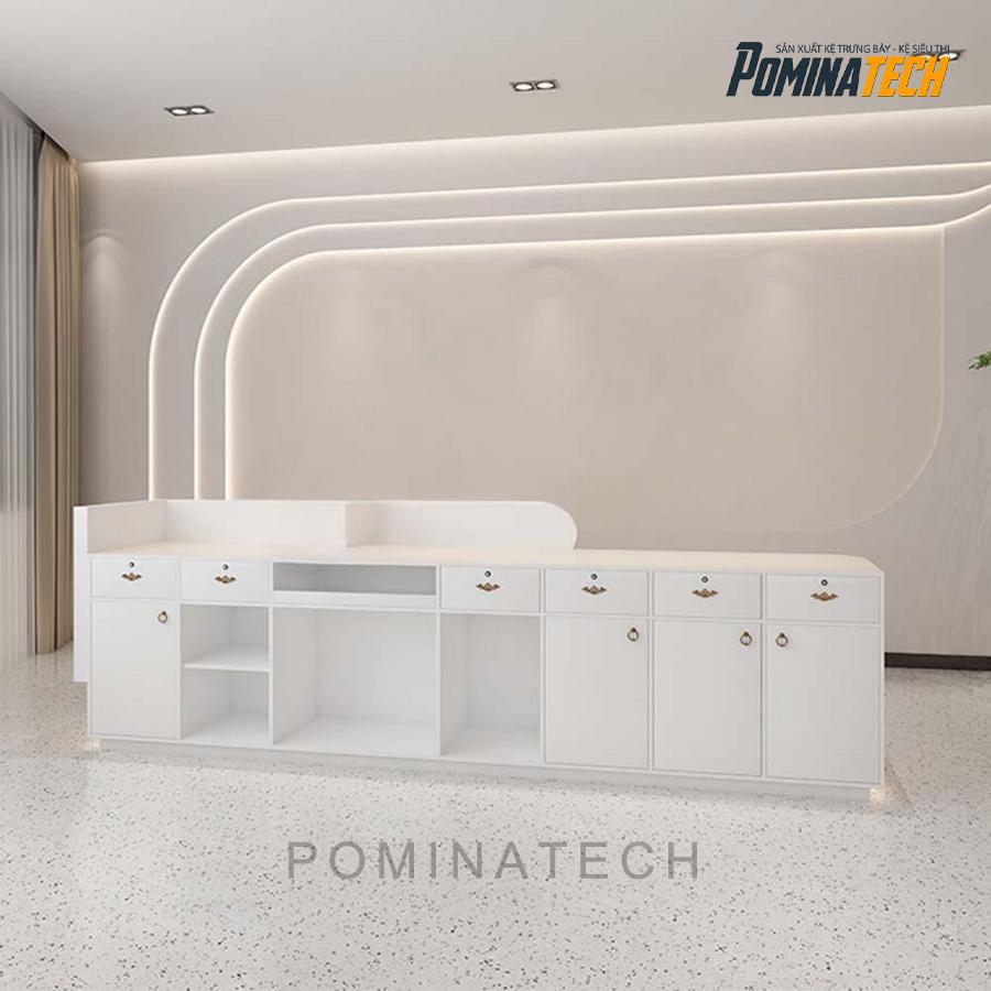 quay le tan go mdf hien dai Quầy Lễ Tân Gỗ MDF Hiện Đại, Thiết Kế Tinh Tế Với Ánh Sáng LED