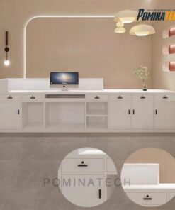 Quầy lễ tân gỗ MDF hiện đại - Thiết kế uốn cong tinh tế, phù hợp mọi không gian