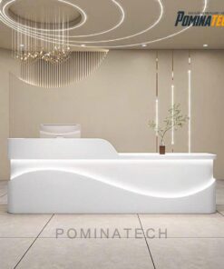 Quầy Lễ Tân Gỗ MDF Thiết Kế Uốn Lượn – Phong Cách Hiện Đại, Đèn LED Sang Trọng