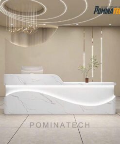 Quầy Lễ Tân Gỗ MDF Thiết Kế Uốn Lượn – Phong Cách Hiện Đại, Đèn LED Sang Trọng