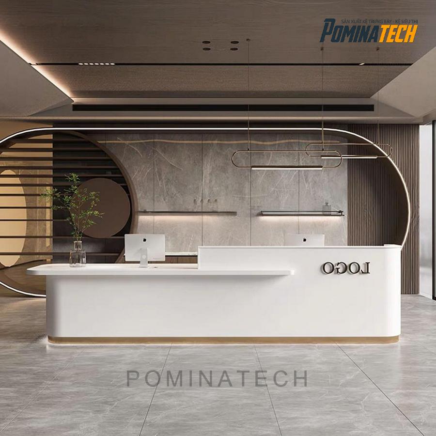 quay le tan hien dai Quầy Lễ Tân Hiện Đại Tối Giản Với Thiết Kế Uốn Cong Và Ánh Sáng LED Tinh Tế