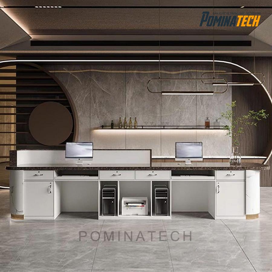 quay le tan hien dai Quầy Lễ Tân Hiện Đại Tối Giản Với Thiết Kế Uốn Cong Và Ánh Sáng LED Tinh Tế