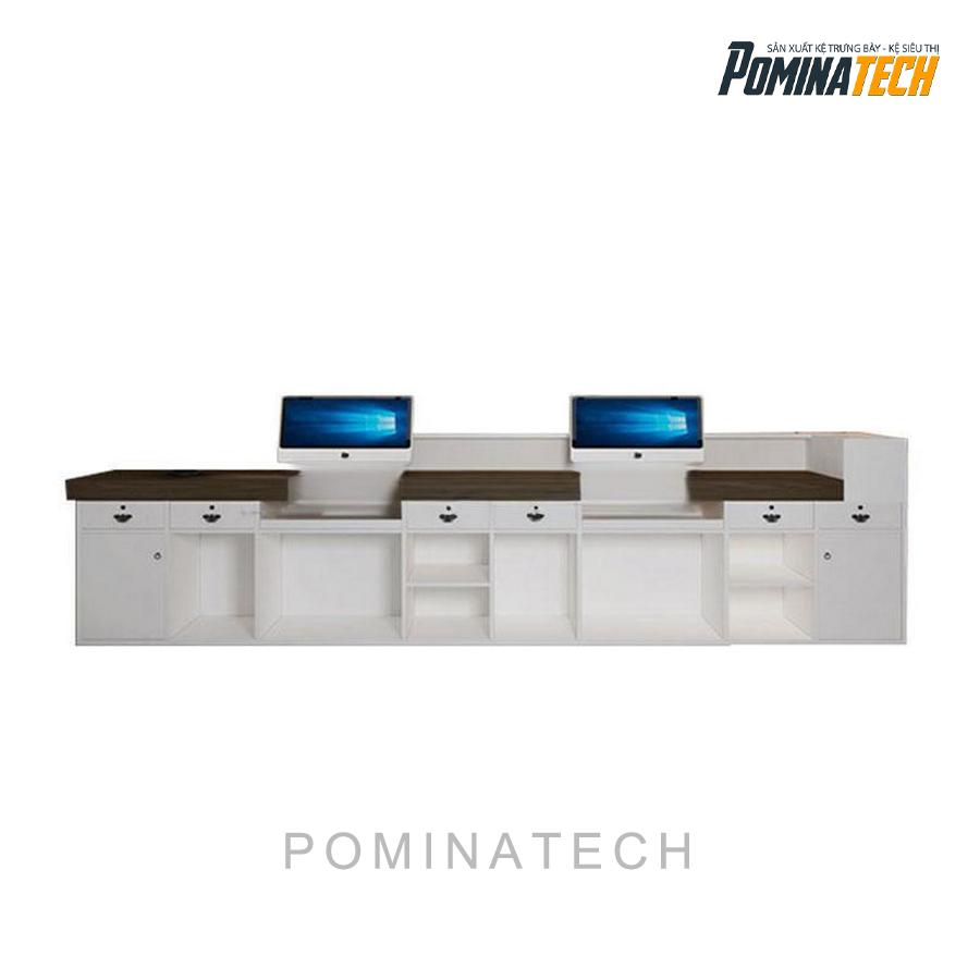 quay le tan sang trong Quầy Lễ Tân Sang Trọng Với Đèn LED Tạo Nét Độc Đáo Cho Không Gian