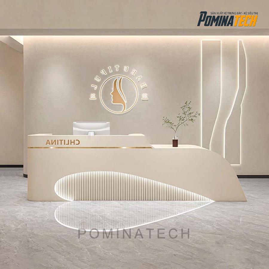 quay le tan toi gian voi den led tham my Quầy Lễ Tân Tối Giản Với Đèn LED Thẩm Mỹ, Phù Hợp Cho Spa, Clinic