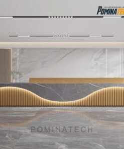 Quầy Lễ Tân Văn Phòng Gỗ MDF Đẹp – Kiểu Dáng Uốn Lượn, Ánh Sáng LED Hiện Đại