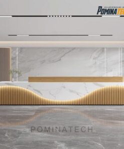 Quầy Lễ Tân Văn Phòng Gỗ MDF Đẹp – Kiểu Dáng Uốn Lượn, Ánh Sáng LED Hiện Đại