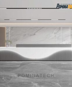 Quầy Lễ Tân Văn Phòng Gỗ MDF Đẹp – Kiểu Dáng Uốn Lượn, Ánh Sáng LED Hiện Đại