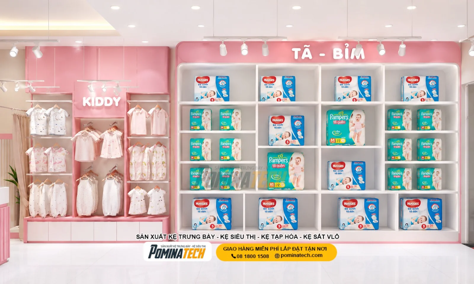 Setup Kệ Trưng Bày Tã Bỉm Chuyên Nghiệp Cho Shop Mẹ Và Bé Mới Mở