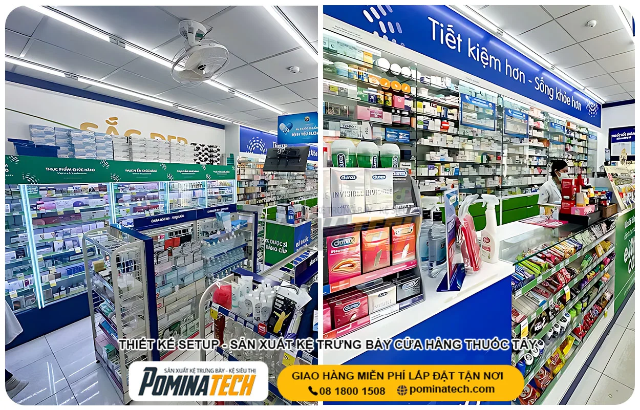 Thiết Kế Cửa Hàng Thuốc Tây Kết Hợp Kệ Trưng Bày Gọn Gàng, Khoa Học