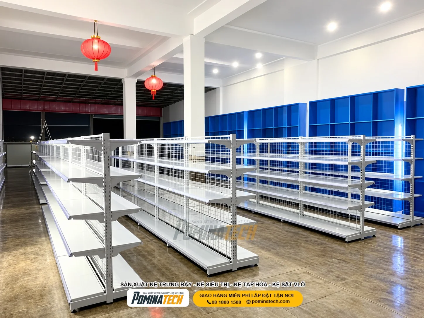 Thiết kế kệ siêu thị 5 tầng với khoảng cách mâm tầng hợp lý giúp sắp xếp hàng hóa