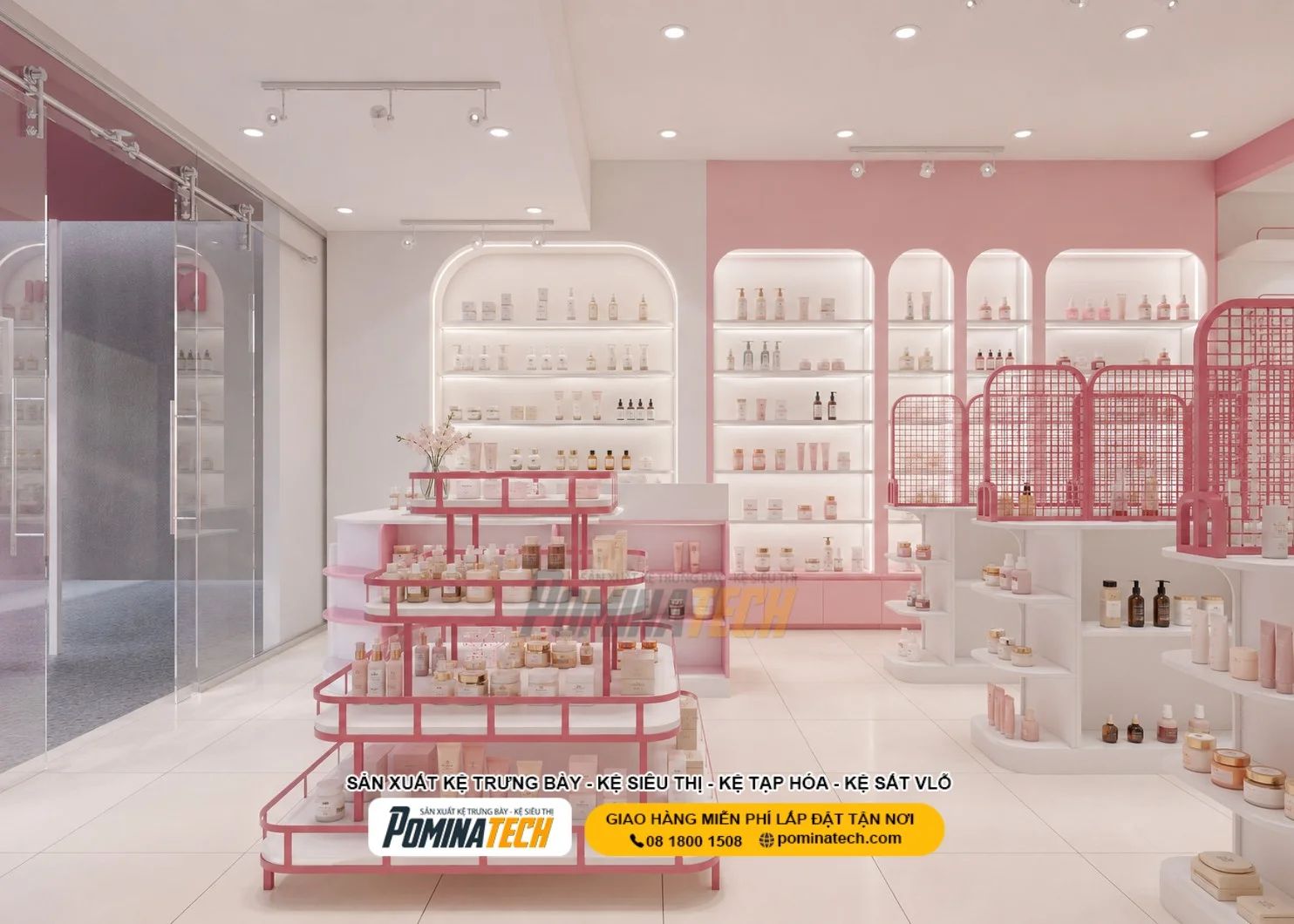 Thiết Kế Kệ Trưng Bày Kem Dưỡng Da Chuyên Nghiệp Cho Shop Mỹ Phẩm