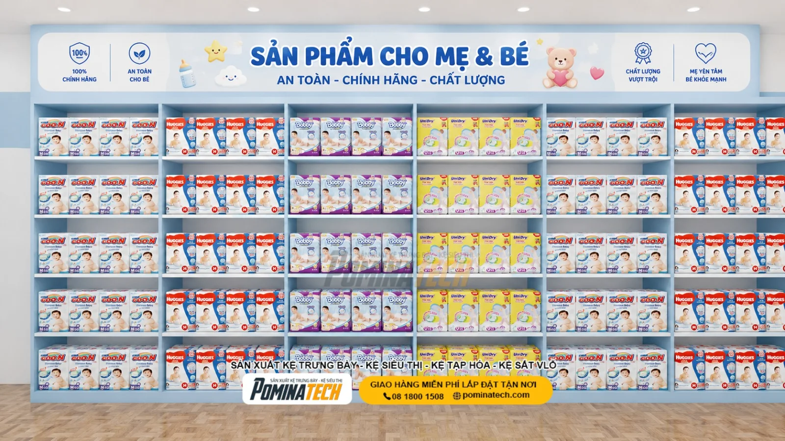 Thiết Kế Kệ Trưng Bày Sữa Cho Cửa Hàng Mẹ Và Bé Theo Xu Hướng Mới