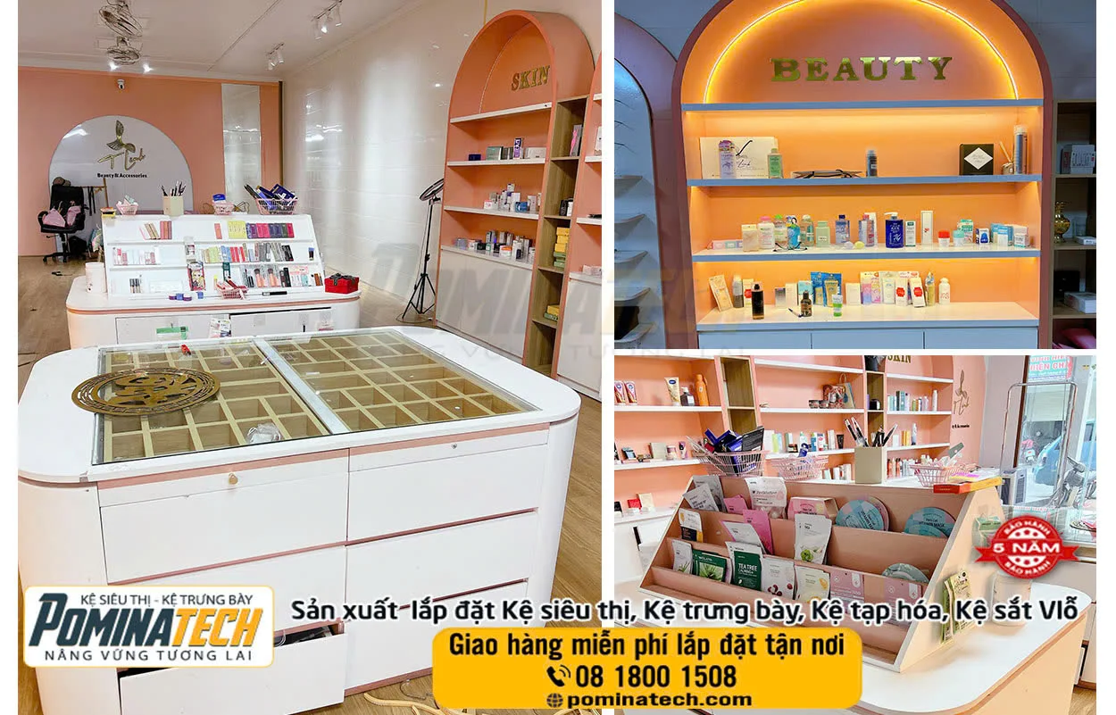 Top 30+ Mẫu Kệ Mỹ Phẩm Đẹp, Giá Tốt Cho Shop Hiện Đại