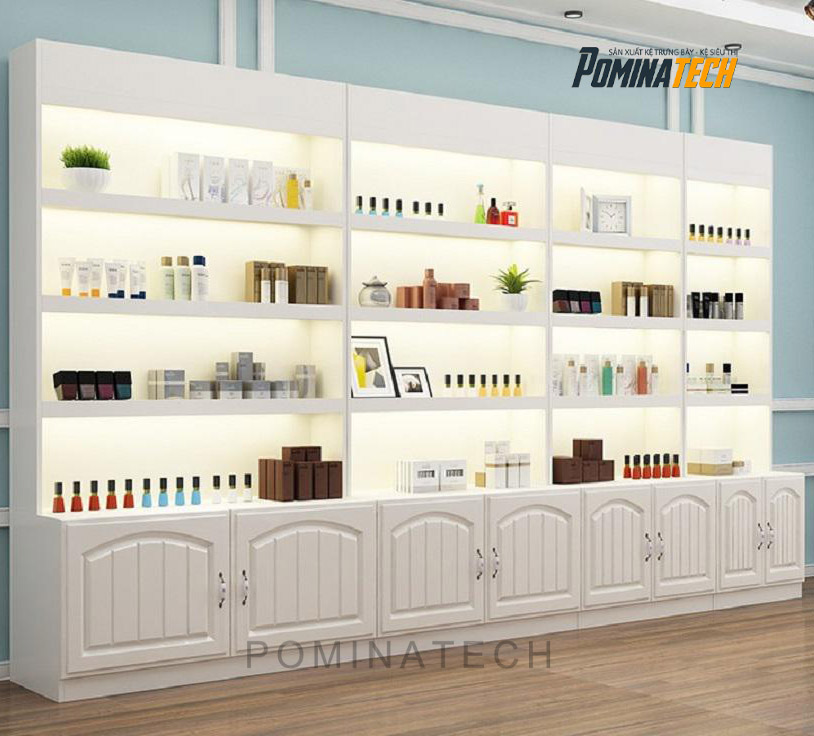 tu trung bay go mdf den led Tủ Trưng Bày Gỗ MDF Đèn LED – Thiết Kế Hiện Đại, Để Mỹ Phẩm, Nước Hoa, Hàng Nội Thất Sang Trọng