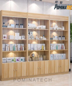Tủ Trưng Bày Gỗ MDF Màu Gỗ Tự Nhiên, Thiết Kế Sang Trọng, Dành Cho Shop Mỹ Phẩm
