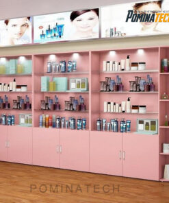 Tủ Trưng Bày Gỗ MDF Màu Hồng Cho Shop Mỹ Phẩm, Thiết Kế Hiện Đại, Sang Trọng
