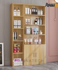 Tủ Trưng Bày Mỹ Phẩm Gỗ MDF Vân Gỗ Sáng – Thiết Kế Hiện Đại, Sang Trọng