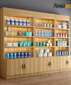 Tủ Trưng Bày Mỹ Phẩm Gỗ MDF – Thiết Kế Đơn Giản, Tích Hợp Đèn LED