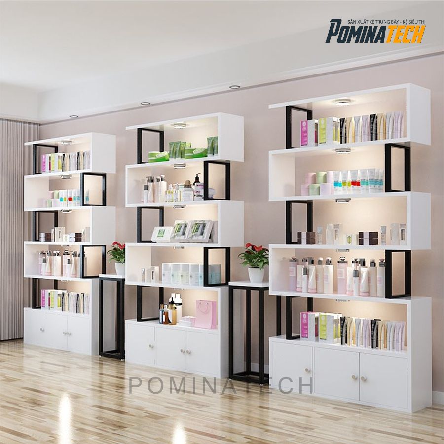 tu trung bay my pham go mdf Tủ Trưng Bày Mỹ Phẩm Gỗ MDF – Kệ Sáng Tạo, Tiện Ích Cho Mặt Hàng Cửa Hàng