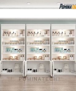 Tủ Trưng Bày Mỹ Phẩm Gỗ MDF Sang Trọng, Thiết Kế Kèm Tủ Dưới – Tối Ưu Không Gian Trưng Bày