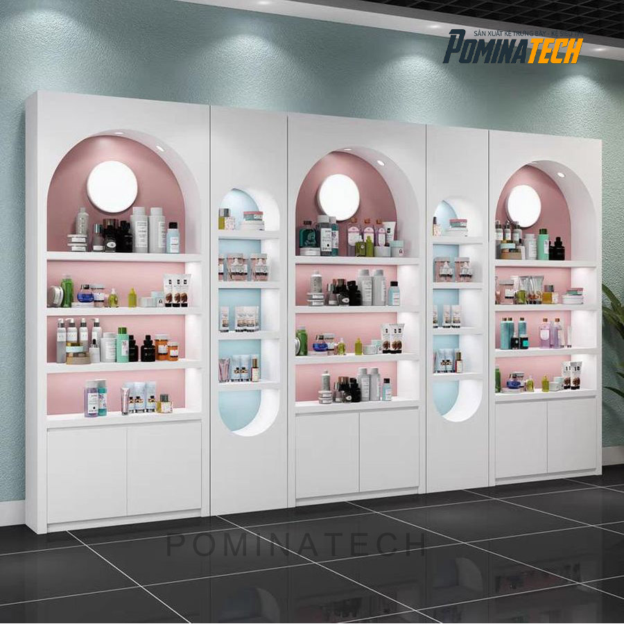 tu trung bay my pham go mdf sang trong Tủ Trưng Bày Gỗ MDF Sang Trọng, Thiết Kế Hiện Đại Với Đèn LED