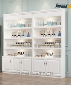 Tủ Trưng Bày Mỹ Phẩm Gỗ MDF Sang Trọng, Thiết Kế Kèm Tủ Dưới – Tối Ưu Không Gian Trưng Bày